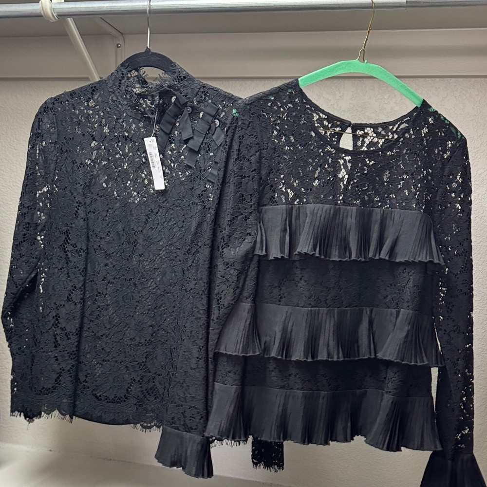 J. Crew Black Lace Blouses with Ruffle Details